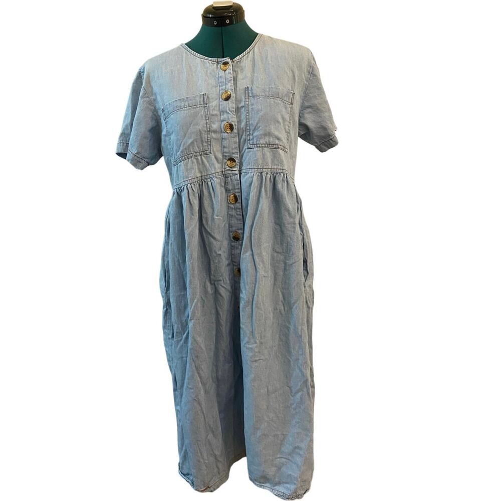 VTG Timeless Ticket Denim Light Wash Denim Midi Dress Cottagecore Size 6 USA